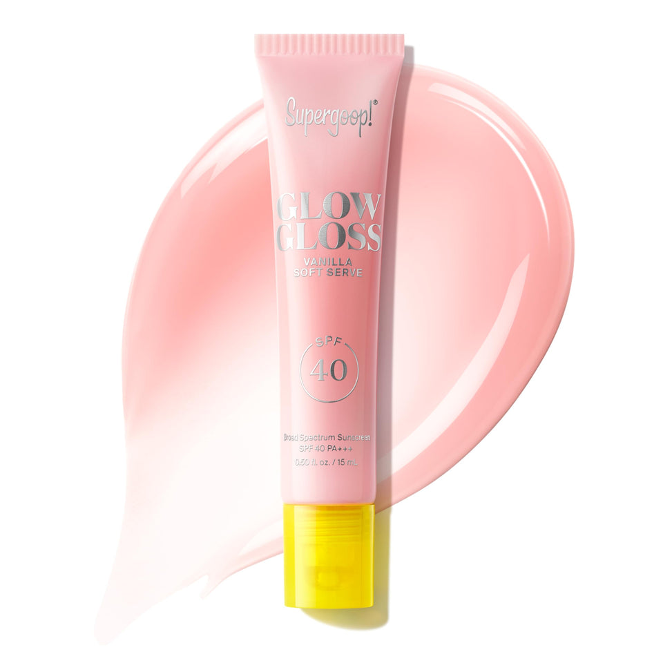 Supergoop! front packaging showing SPF 40 and glossy finish benefit