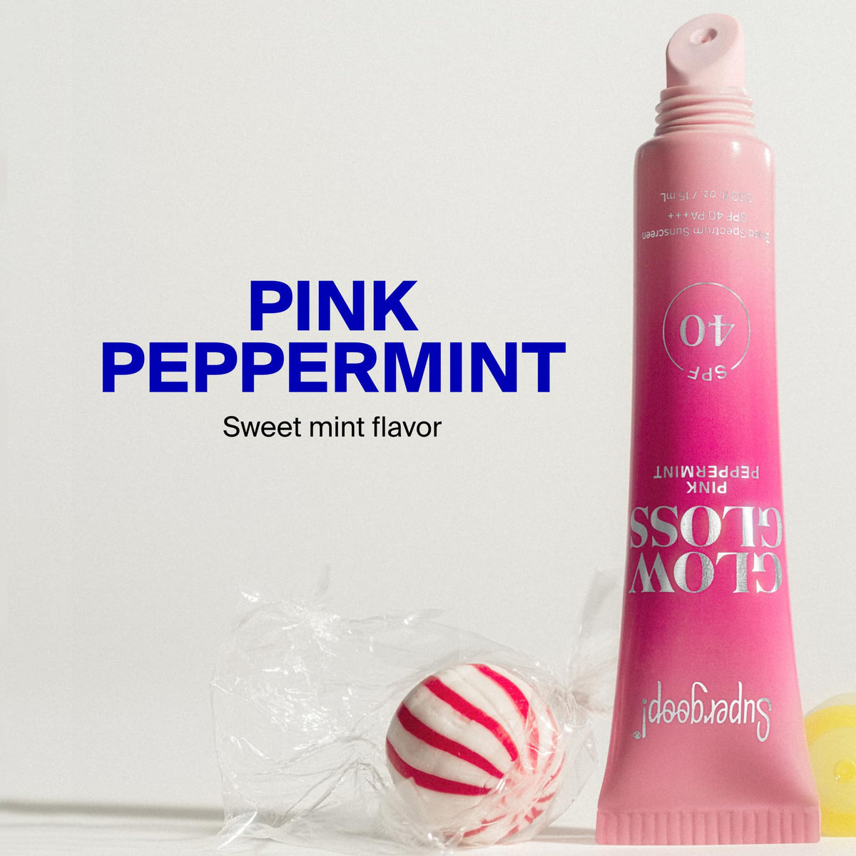 Supergoop! open tube showing applicator and easy application benefit