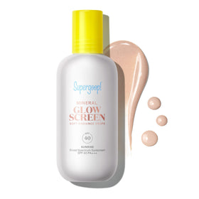 Supergoop! Glowscreen bottle front showing sunrise shade and luminous finish benefit
