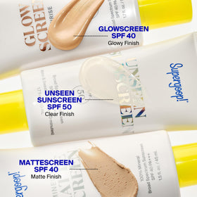 Supergoop! in a bathroom morning routine showing quick priming and glow