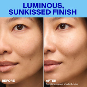 Supergoop! swatch on hand blending to show tint and skin-blending benefits