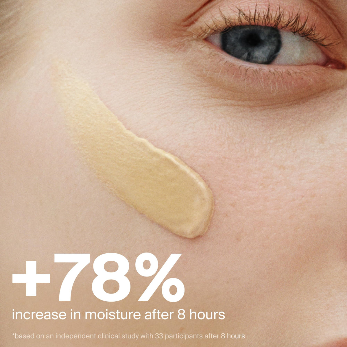 Supergoop! Glowscreen applied by model in sunlight illustrating dewy radiance