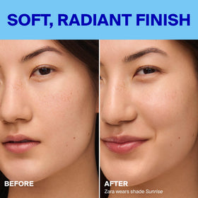 Supergoop! label close-up on Sunrise shade confirming mineral SPF 40 protection benefit