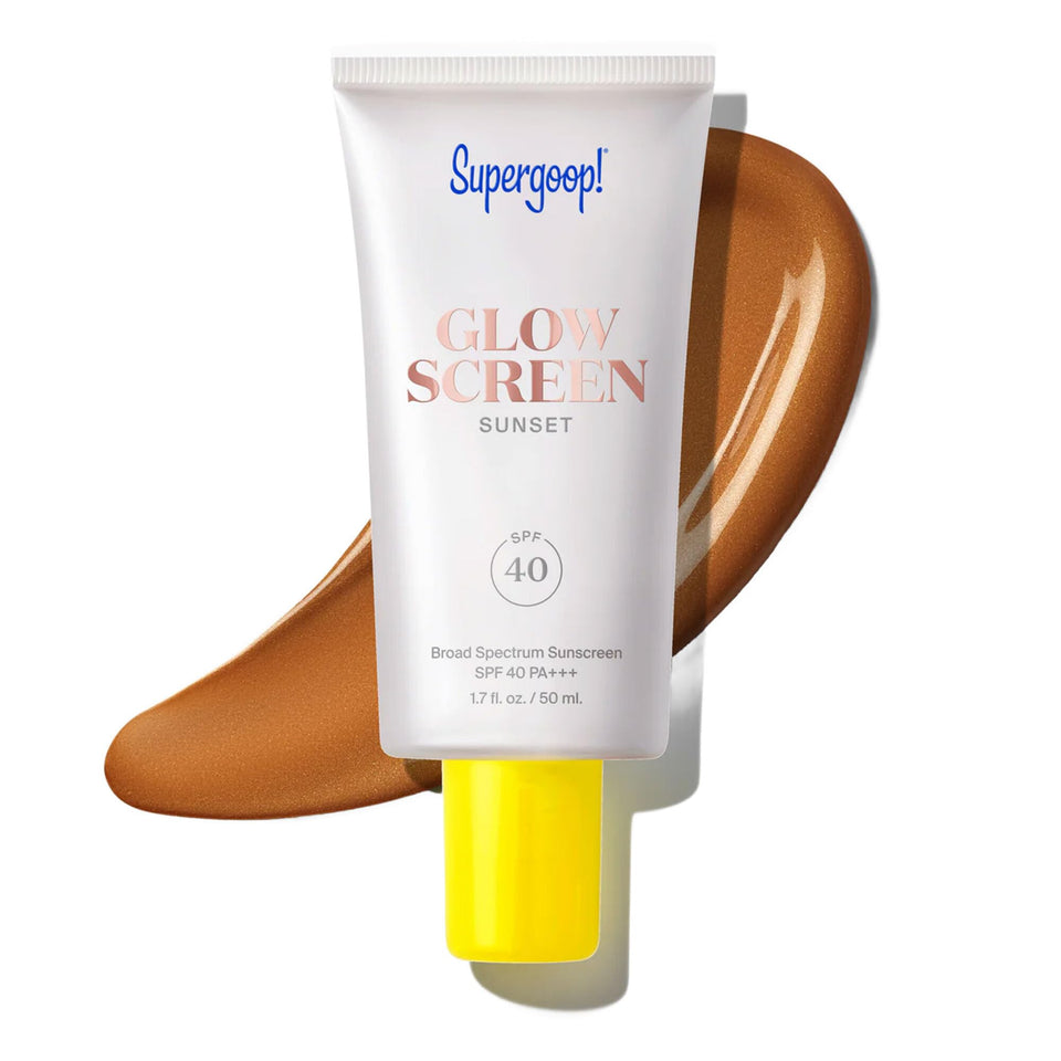 Supergoop! front packaging showing SPF 40 and Sunset bronze glow benefit