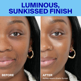 Supergoop! swatch on hand revealing Sunset tint and blending benefit