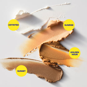 Supergoop! applied on model under natural light showing neutral tint blend benefit