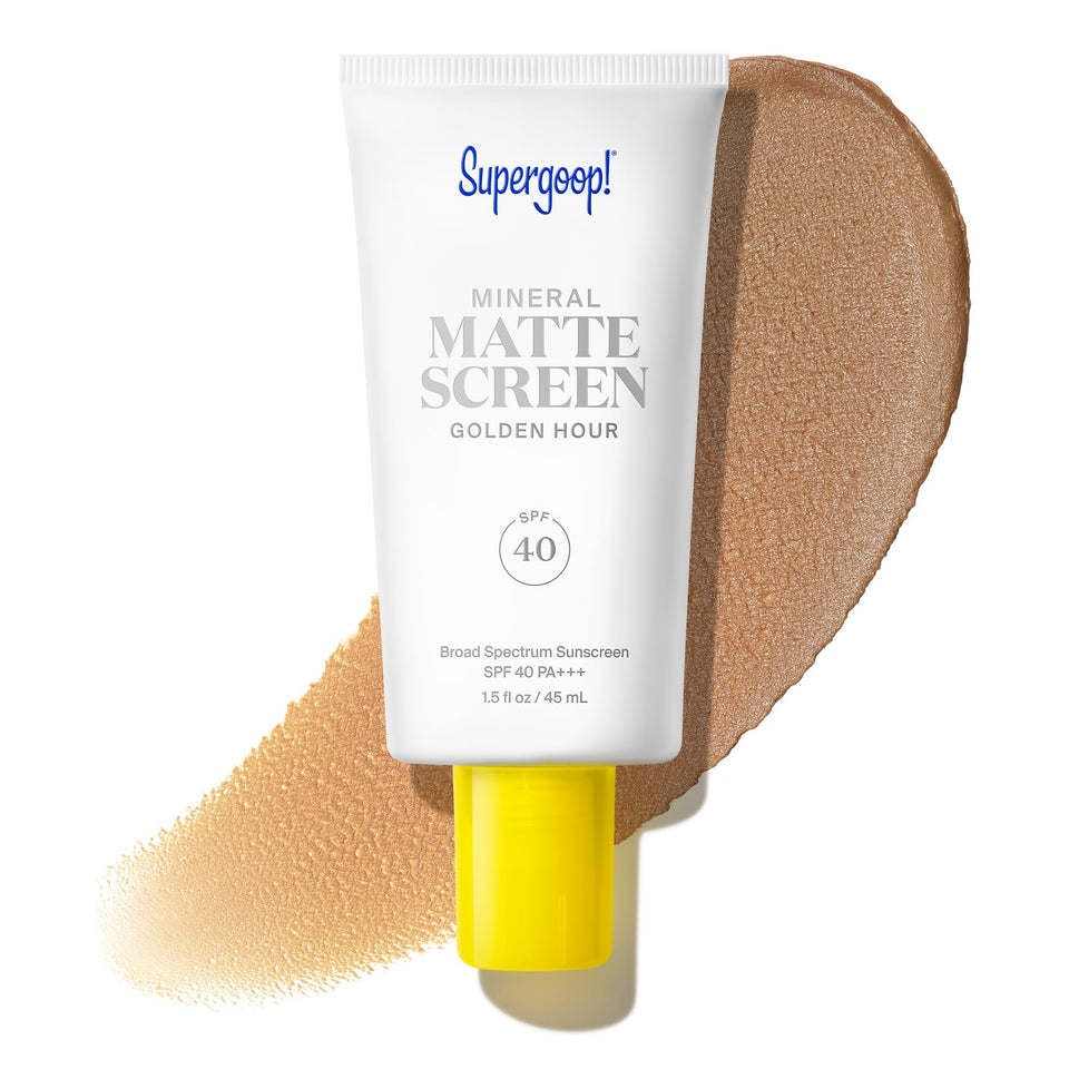 Supergoop! front packaging showing SPF 40 mattifying sunscreen benefit