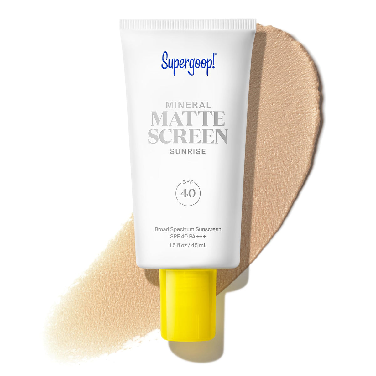 Supergoop! front packaging tube showing SPF 40 and mattifying benefit