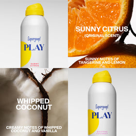 Supergoop! bottle next to a hand to show 6 fl oz size and travel convenience