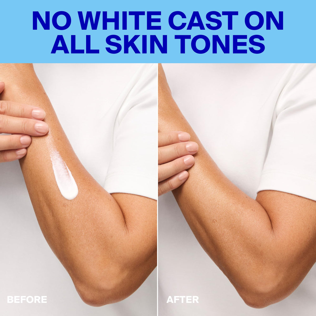 Supergoop! application on arm demonstrating easy blending and even coverage for active use