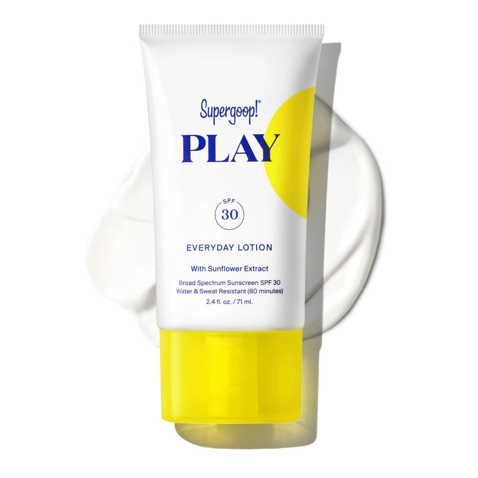 Supergoop! front packaging of PLAY Everyday Lotion showing compact travel tube and SPF benefit