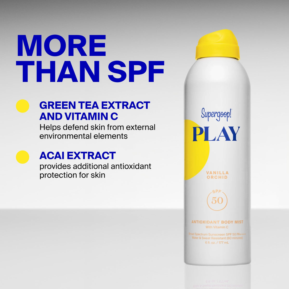 Supergoop! body mist being sprayed at the beach for active protection