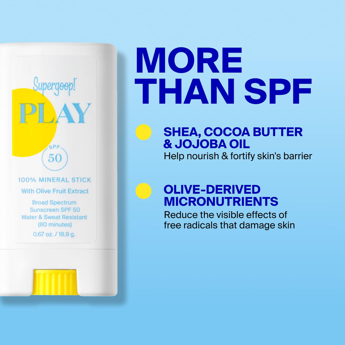 Supergoop! mineral stick held in hand to show size and convenient on-the-go portability