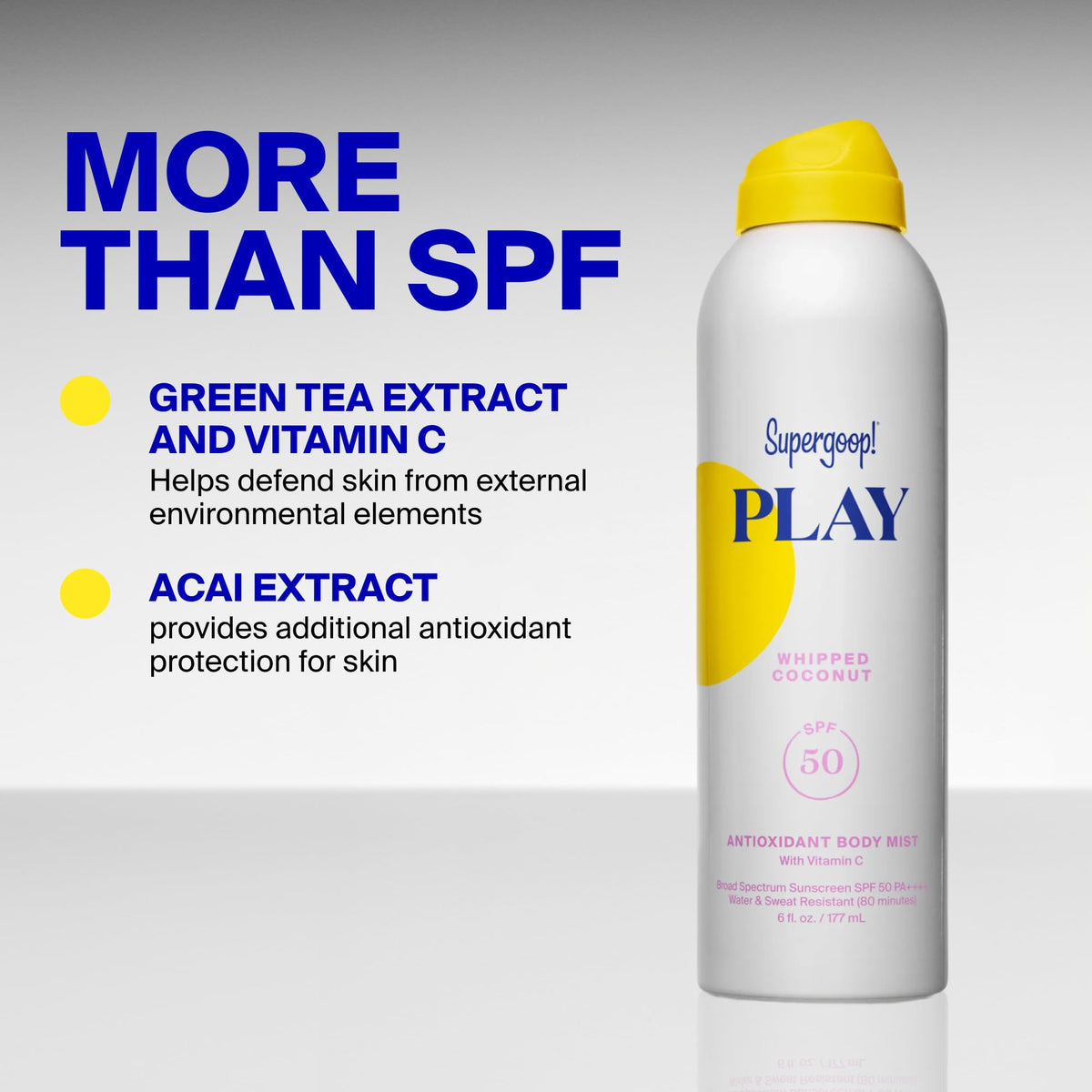 Supergoop! mist applied at beach showing water-resistant protection benefit