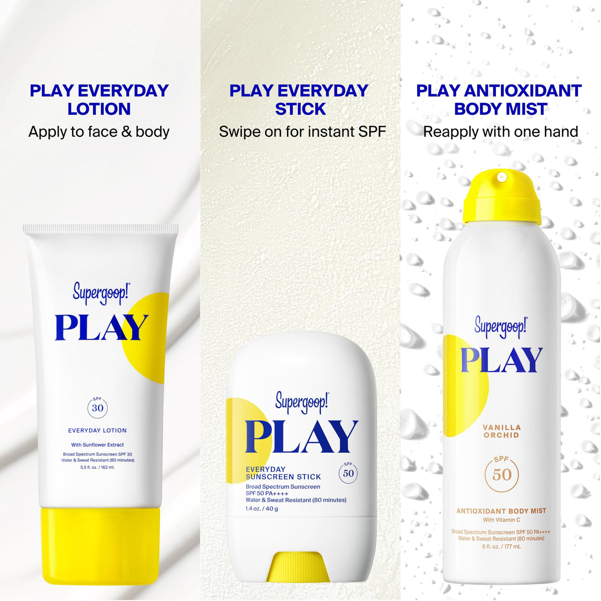 Supergoop! product packaging and cap showing non-aerosol design