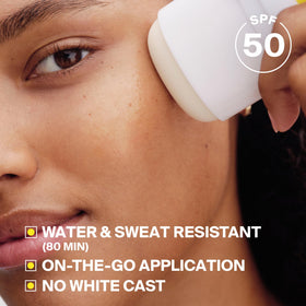 Supergoop! being applied to face for quick, targeted sun protection