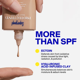 Supergoop! close-up of label highlighting SPF 50 and skincare ingredients