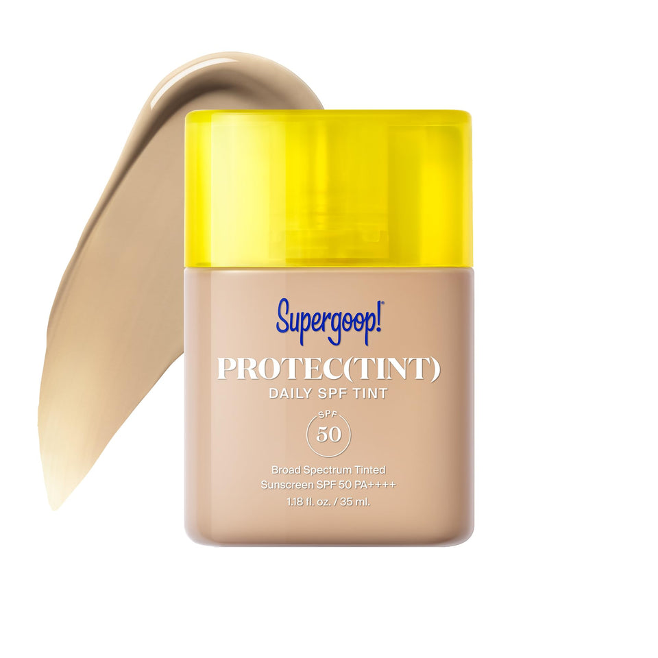 Supergoop! front packaging showing SPF 50 and natural finish benefits