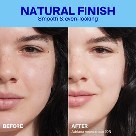 Supergoop! swatches on arm comparing coverage and natural tinting benefit
