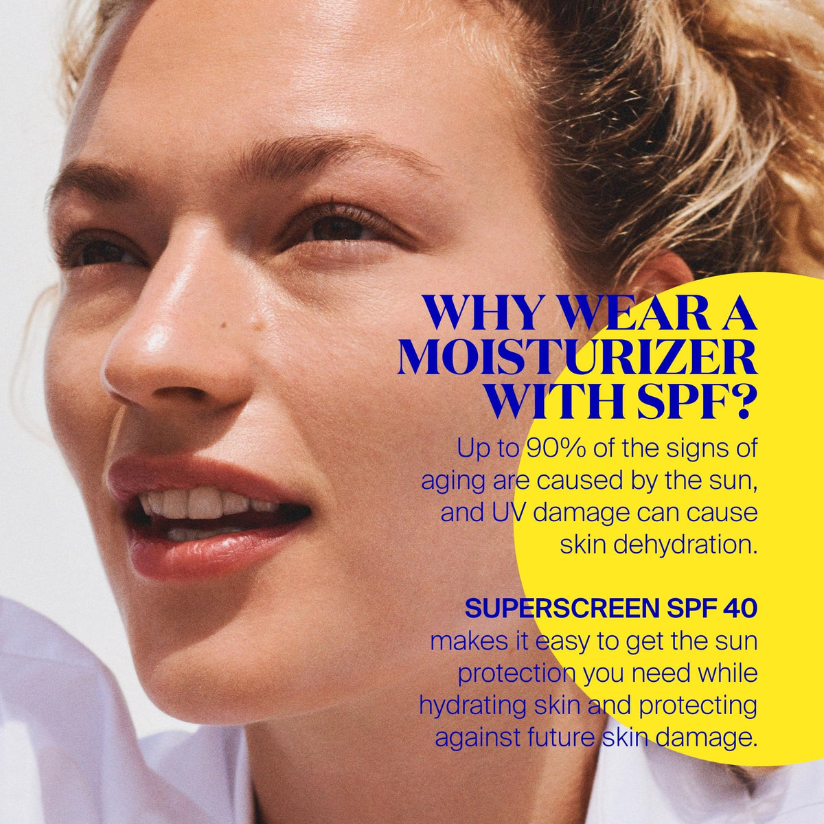 Supergoop! Superscreen applied to face showing non-greasy, makeup-friendly finish