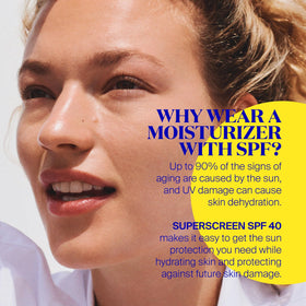 Supergoop! Superscreen applied to face showing non-greasy, makeup-friendly finish