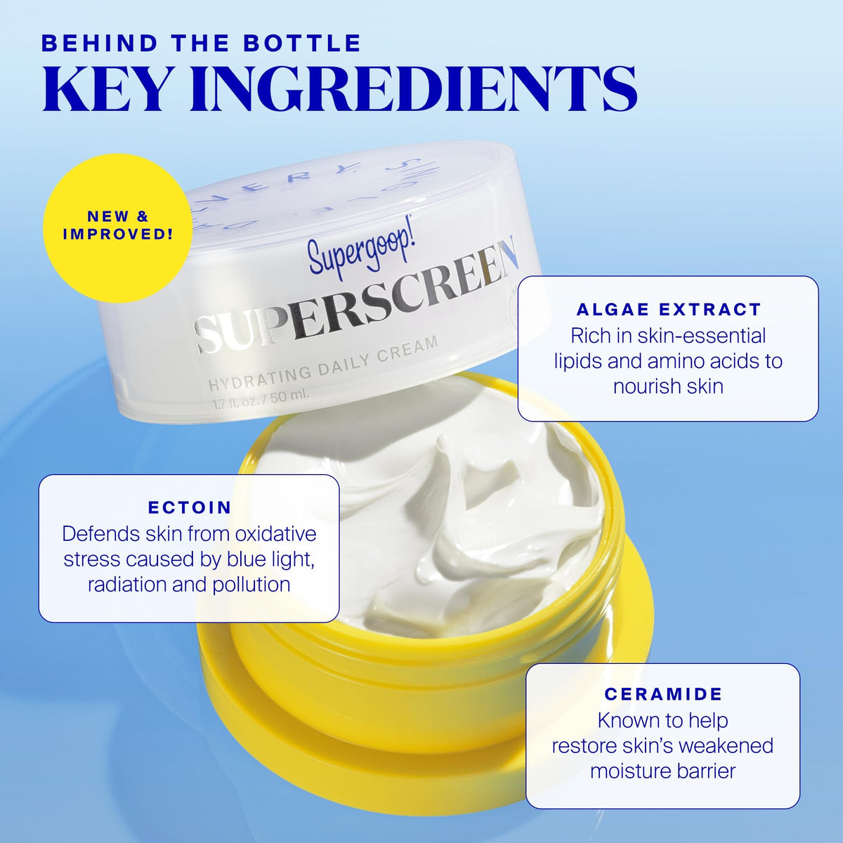 Supergoop! Superscreen cream in hand demonstrating lightweight hydration