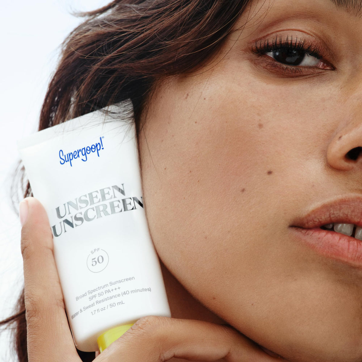 Supergoop! before and after skin showing smoother, blurred pores effect