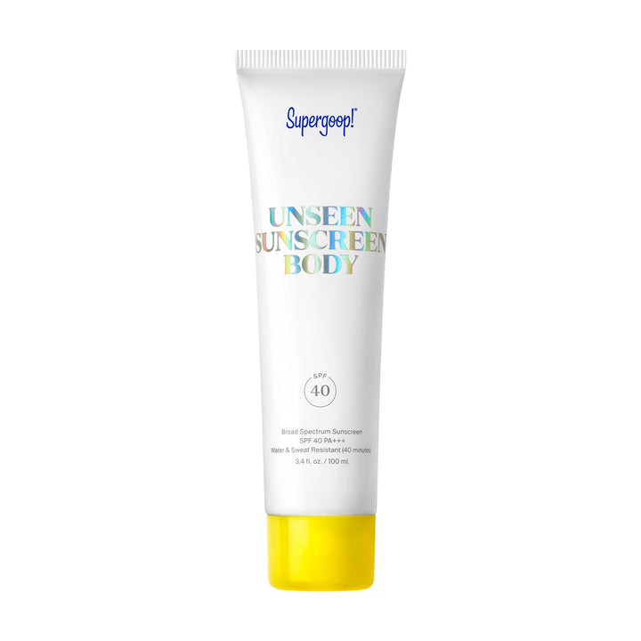 Supergoop! front packaging of Unseen Sunscreen Body showing SPF 40 protection