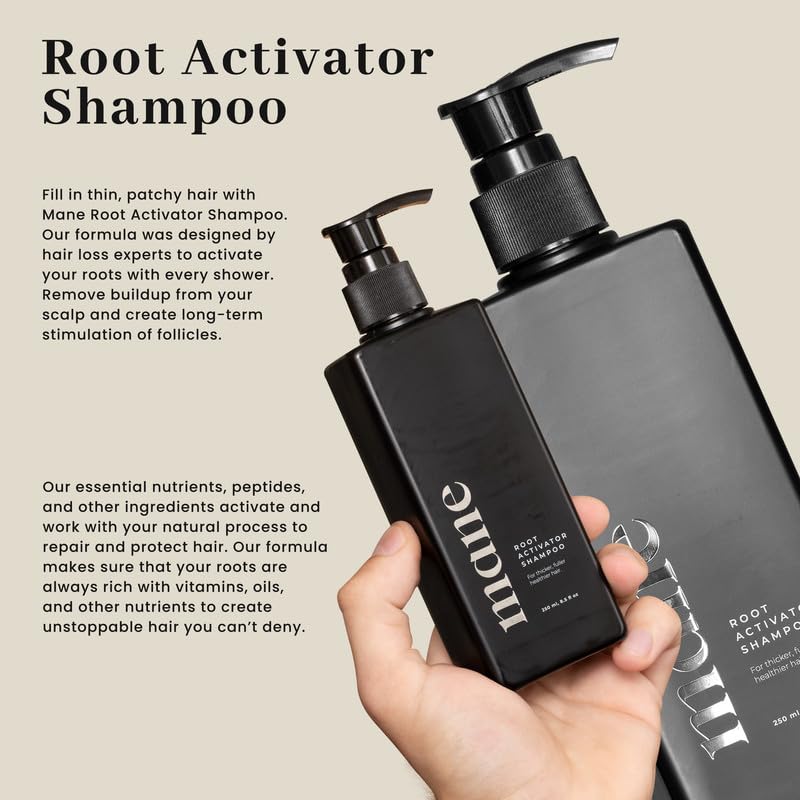 Superior Mane bottle in hand for size comparison and travel-friendly benefit