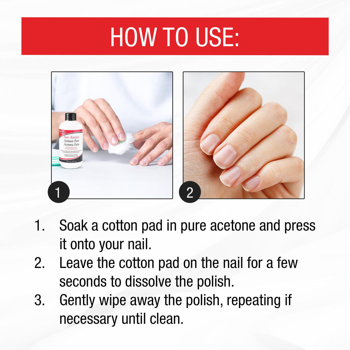 SuperNail acetone soaked cotton removing polish demonstrating fast dissolving action
