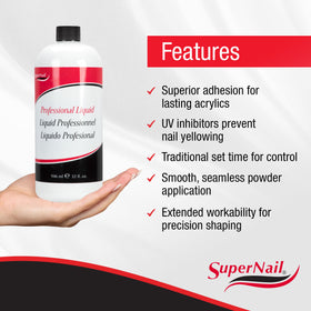 SuperNail 32 fl oz next to a measuring cup showing value and long-lasting supply