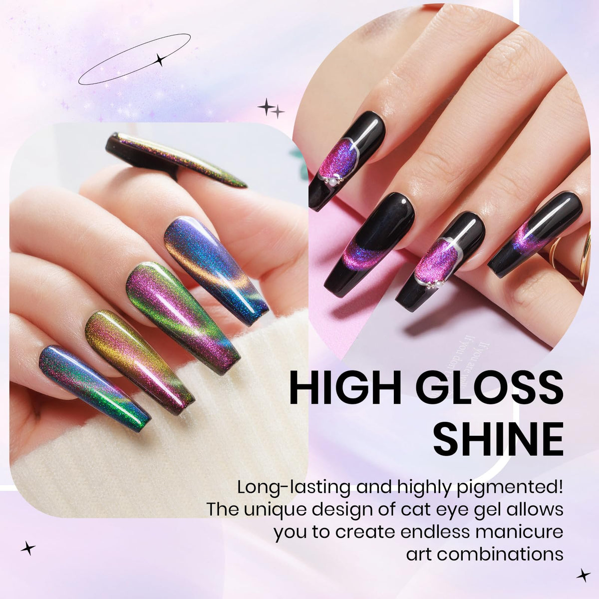 SUPWEE close-up nail showing intense cat eye effect and reflective depth