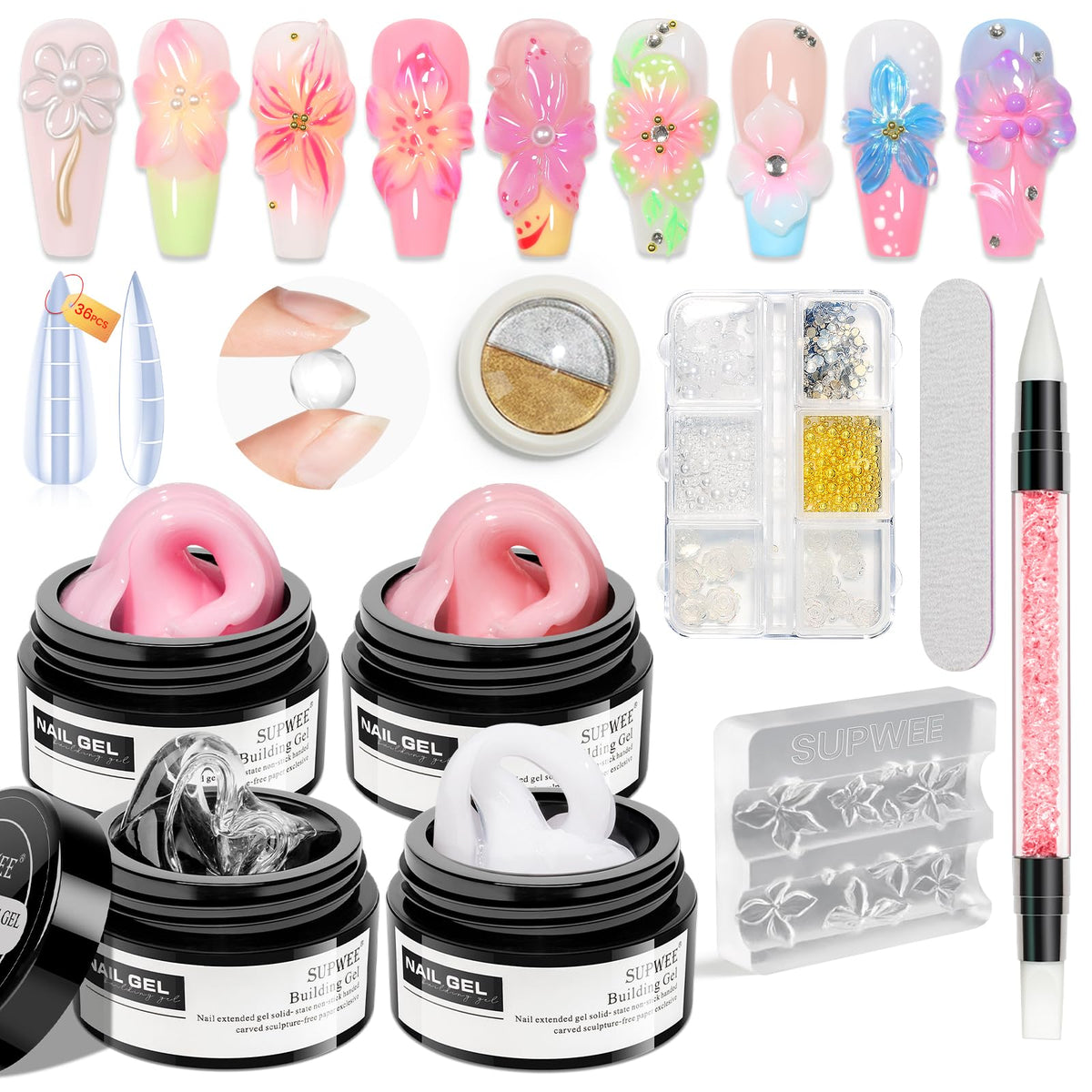 SUPWEE front packaging showing four solid gel colors and kit layout for easy selection