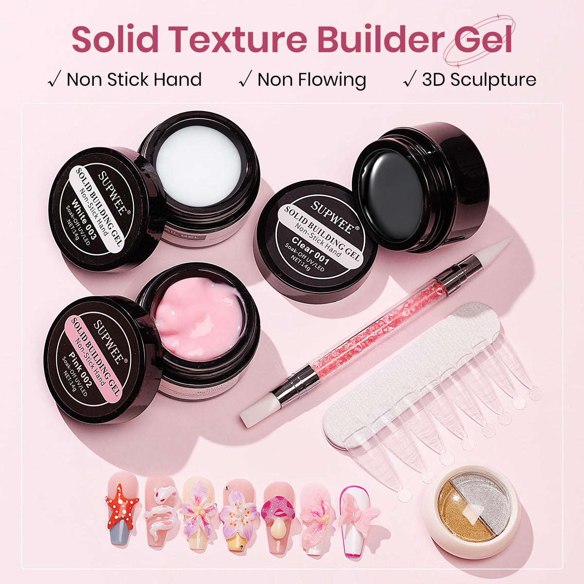 SUPWEE close-up gel texture demonstrating non-sticky sculptable consistency benefit