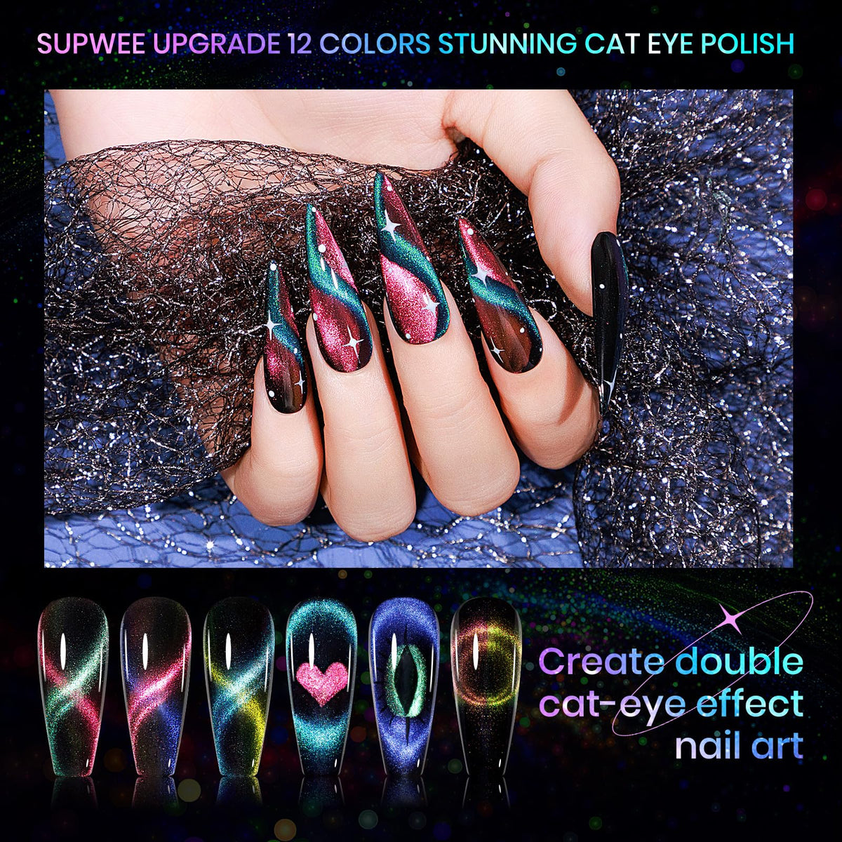 SUPWEE nail in use with magnet forming cat-eye stripe benefit easy effect