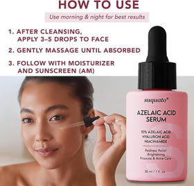 suquato applying serum to cheek demonstrating easy layering benefit