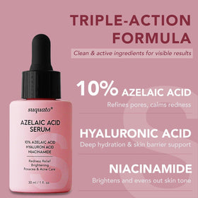 suquato close-up label showing azelaic acid and active ingredient focus
