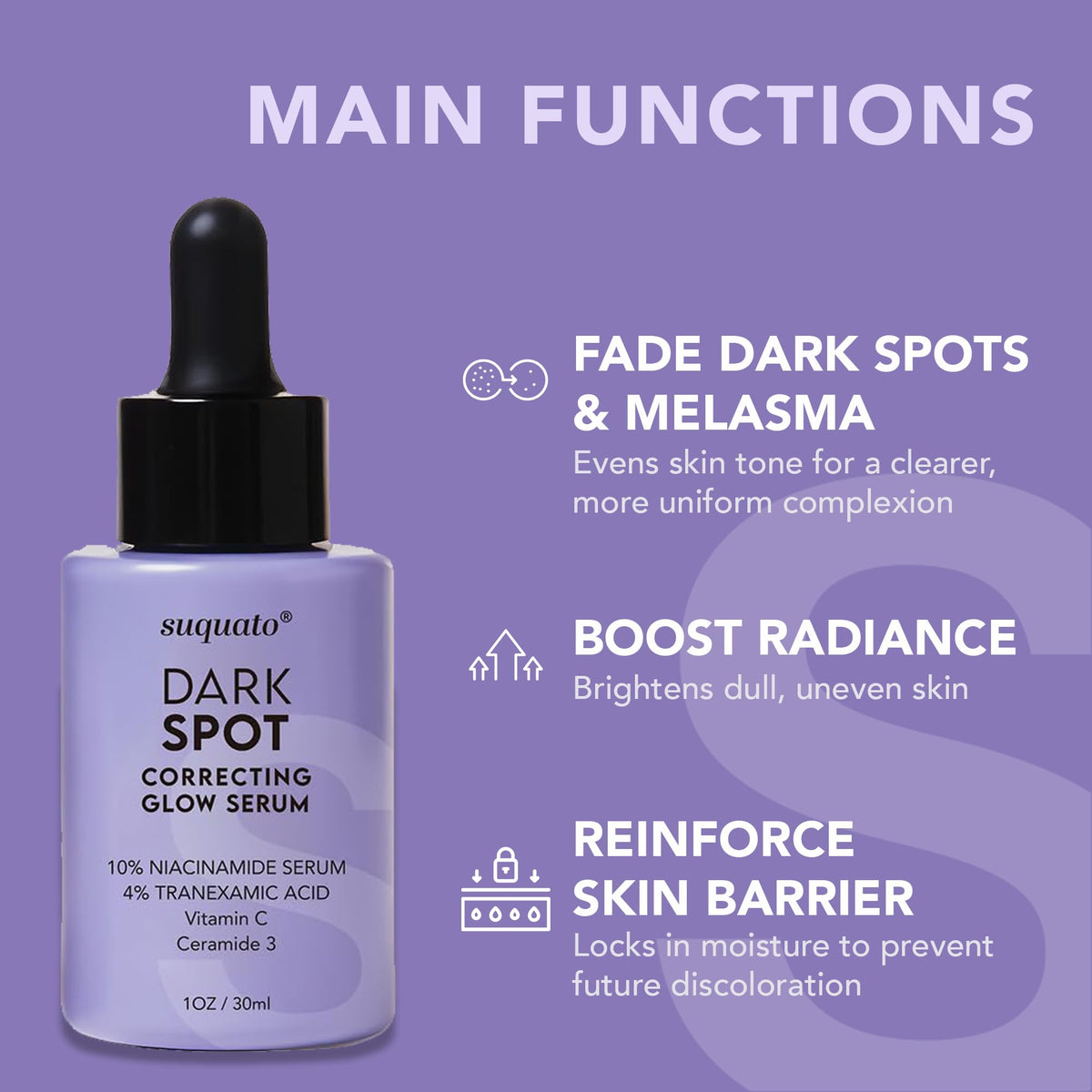 suquato serum dropper releasing clear texture, showing easy absorption benefit