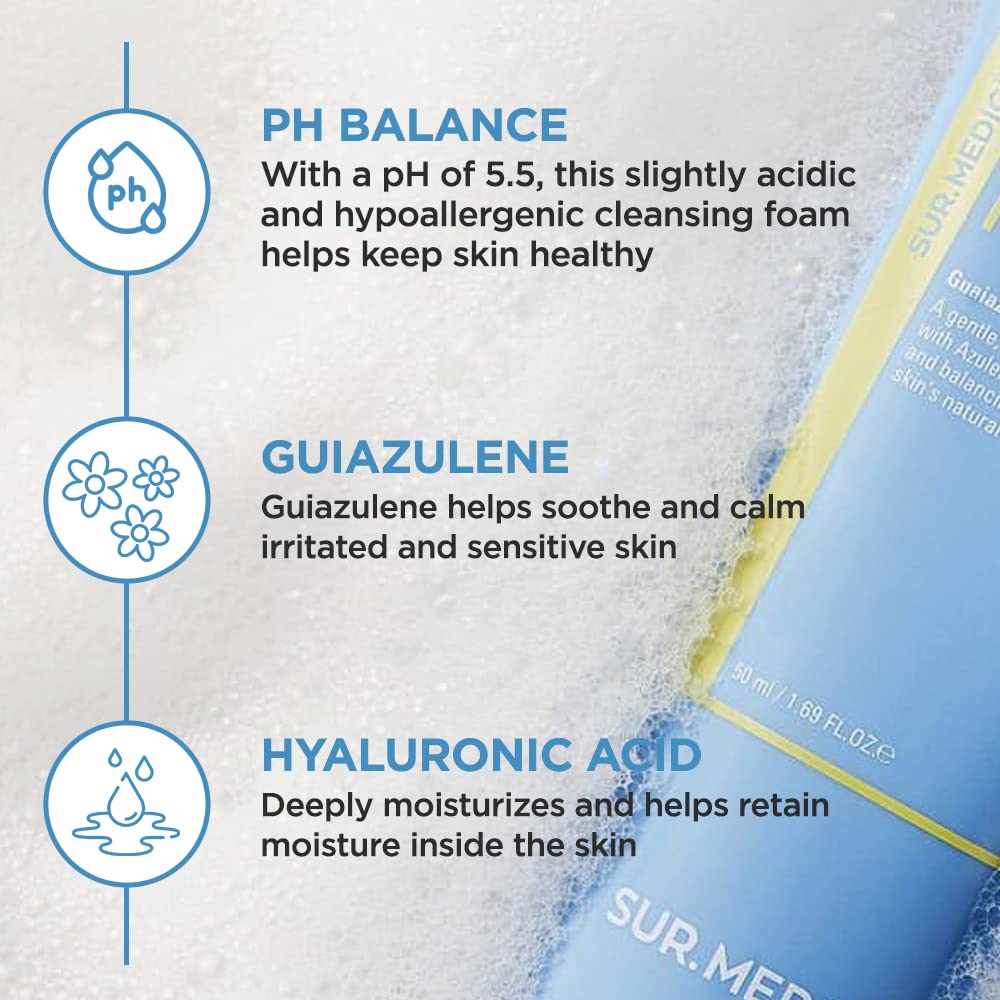 SUR.MEDIC+ soft foam texture close-up for gentle, hydrating cleanse