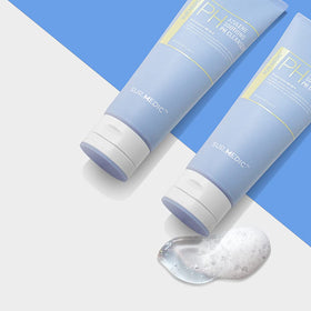 SUR.MEDIC+ placed on bathroom shelf conveying calm skincare routine