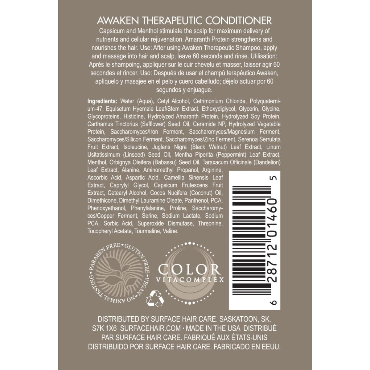 SURFACE back label close-up listing ingredients and usage details for informed choice