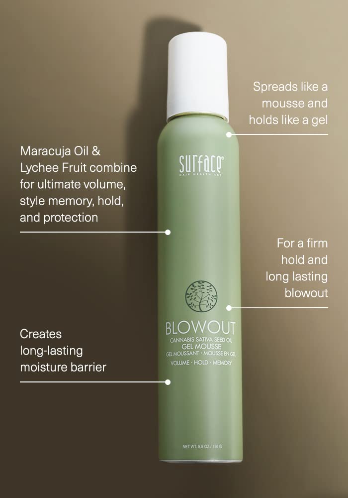 SURFACE mousse texture dispensed in palm showing airy formula and easy application for styling