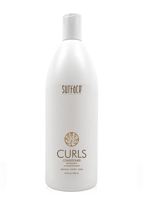 Surface curls conditioner front bottle shows label and size, highlights organic ingredients