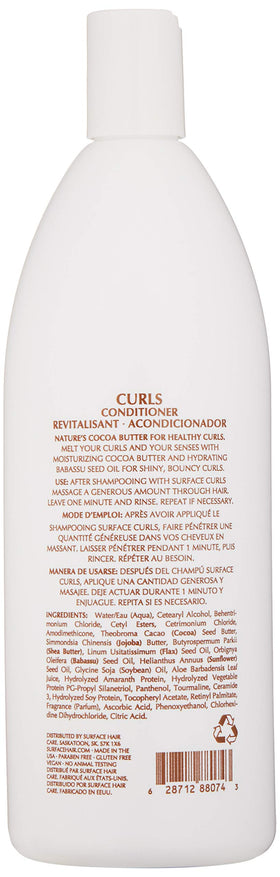 Surface curls conditioner pump closeup demonstrates easy dispensing and salon convenience