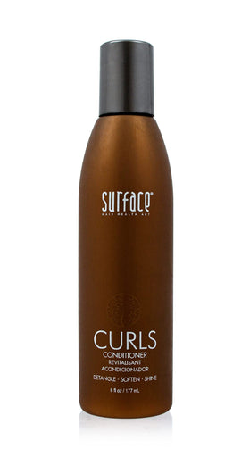 SURFACE front packaging of curls conditioner showing label and size, highlights natural ingredients