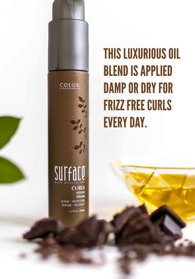 Surface curls serum in hand scale showing one-point-seven-fluid-ounce size