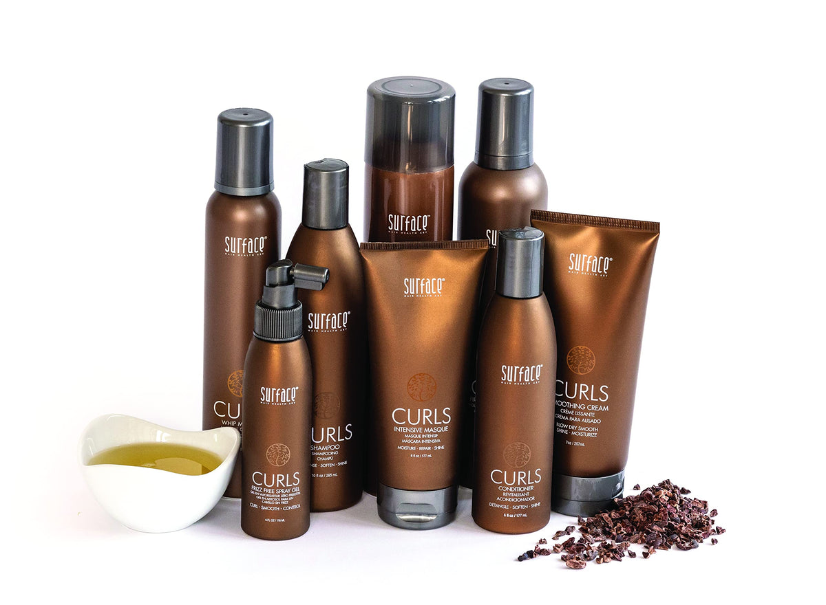 Surface curls serum texture drop closeup demonstrating lightweight shine
