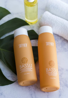 SURFACE Bassu back label close-up lists ingredients and usage benefits