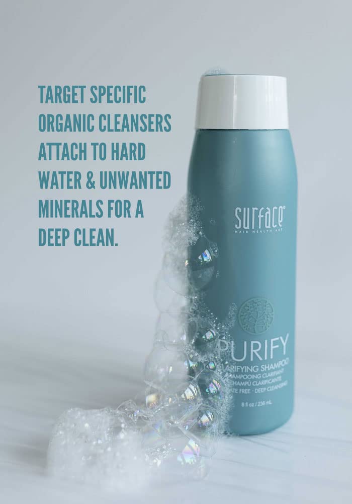 SURFACE Purify next to ruler showing 8 fl oz size for scale