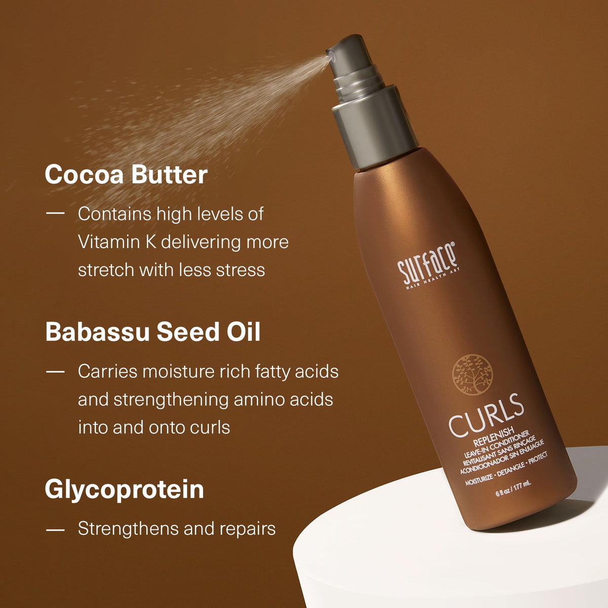 SURFACE applying leave-in to damp curly hair for better detangling and slip